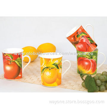 Fine China/Porcelain Mugs with Fruit Pattern, 9oz Volume, Ideal for Gifts and Promotions